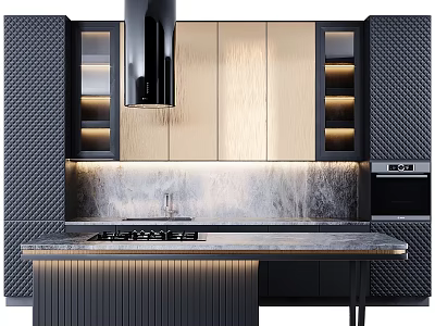 Modern Kitchen Design Featuring Stylish Cabinets With Lighting And Sleek Countertop 3d model