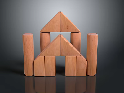 Educational Wooden Building Blocks with Triangle Rectangle and Cylinder Shapes for Kids Play 3d model