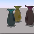 Three Modern Colorful Glass Vases Yellow Blue Purple with Petal Shaped Tops for Floral Decor