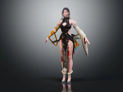 Fantasy Female Character With Mythical Creature Companion And Ornate Traditional Attire 3d model