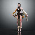 Fantasy Female Character With Mythical Creature Companion And Ornate Traditional Attire