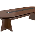 Oval Wooden Conference Table With Black Strip Top And Crossed Legs Design