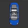 Blue Electric Sedan With Transparent Roof And Light Colored Seats Shiny Body