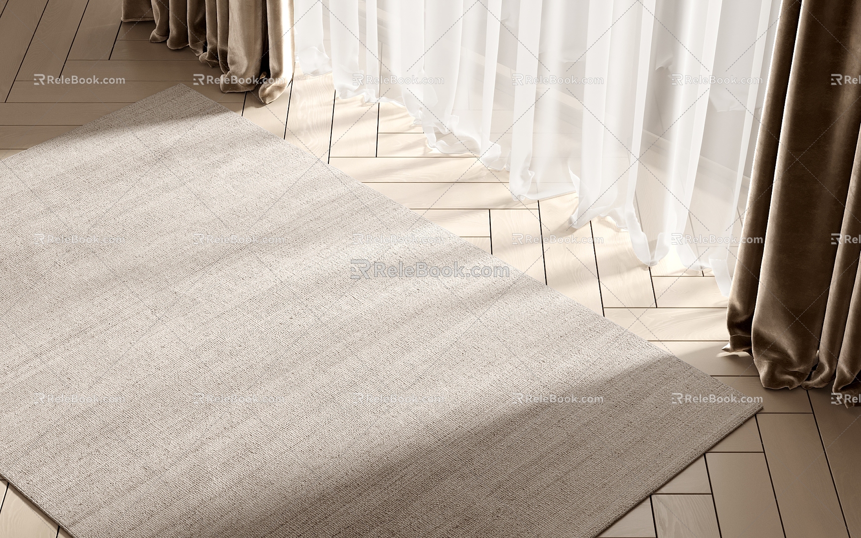 Modern Square Carpet Carpet Wood Floor Curtain Gauze Curtain 3d model