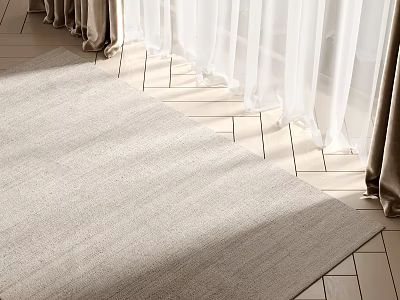 Light Colored Square Area Rug On Tile Floor Near Curtains 3d model