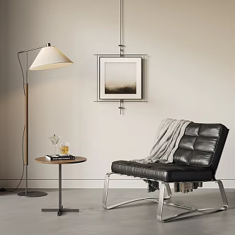 MINOTTI modern leisure chair sofa chair leather leisure sofa side table floor lamp hanging picture 3d model