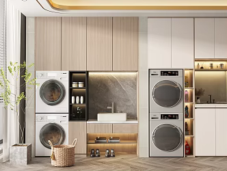 Modern Washing Machine Cabinet Balcony Washing Machine Cabinet Combination 3d model