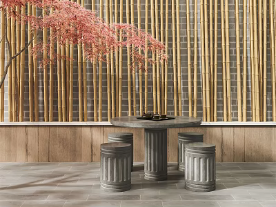 New Chinese Style Outdoor Table and Chair Outdoor Stone Table and Chair 3d model