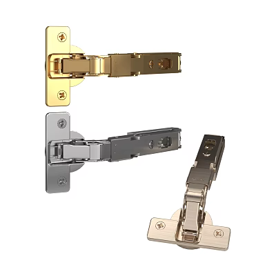 Different Metal Cabinet Hinges In Gold Silver And Bronze Colors 3d model