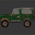 Vintage Rusty Green Off Road Vehicle With Blue Roof And Large Tires