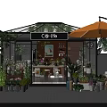 Co-lifo Store with Glass Greenhouse Yellow Umbrella Green Plants Flowers Indoor Tables and Chalkboard Menu