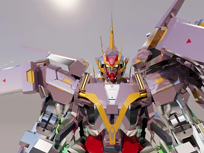 Metallic Mecha Robot Model With Silver Gold Red Accents And Spiked Crown Armor 3d model