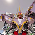 Metallic Mecha Robot Model With Silver Gold Red Accents And Spiked Crown Armor