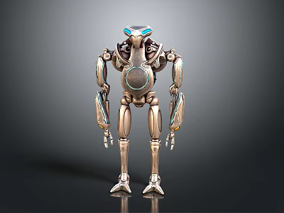 Sci Fi Metallic Robot With Blue Glowing Eyes And Mechanical Limb Structure 3d model