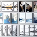 Modern Abstract Landscape Paintings With Blue Gold Black White Textures Lines And Vertical Horizontal Designs