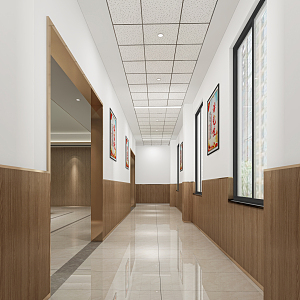 Modern aisle office aisle wall wood veneer marble floor 3d model