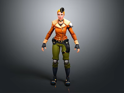 Game Movie Character In Orange Coat Green Pants Black Gloves And Yellow Headpiece 3d model