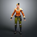 Game Movie Character In Orange Coat Green Pants Black Gloves And Yellow Headpiece