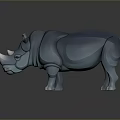 Cartoon Style Blue Rhinoceros 3D Model With White Horn And Surface Reflection