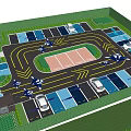 Parking Lot Layout With Lane Lines Arrows Green Area And Parked Cars