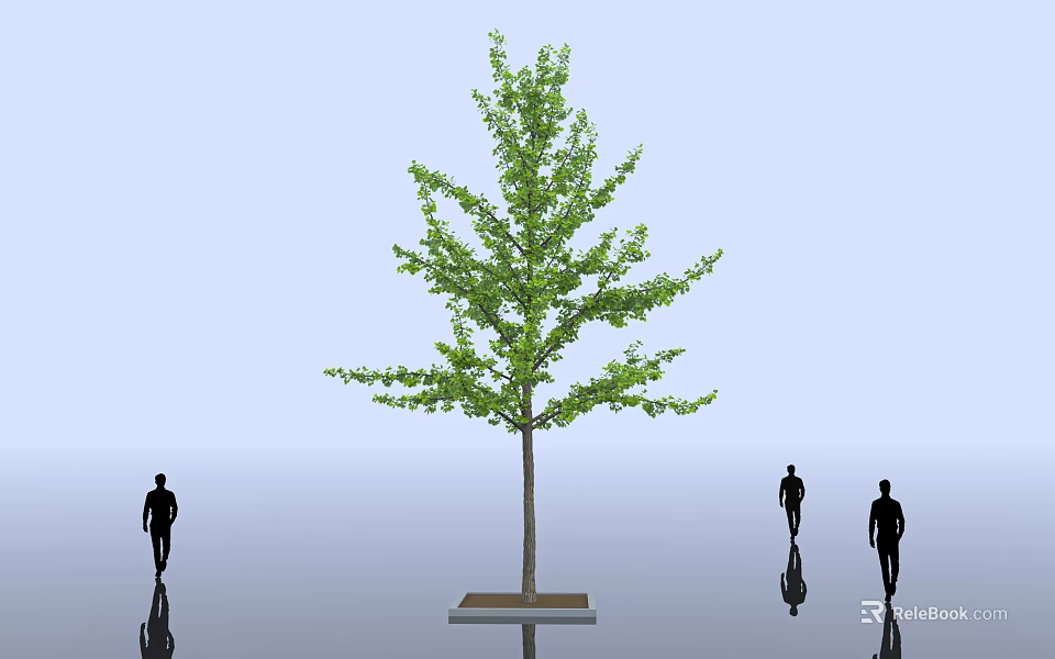 Arbor With Green Leaves And Square Base In Light Blue Background With People Walking 3d model 