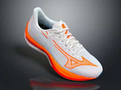 White And Orange Running Shoes Featuring Brand Logo On Upper And Bright Orange Sole 3d model