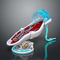 Futuristic Space Astronaut Seat with Transparent Canopy Red Interior Blue Light Accents for Cosmic Exploration