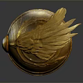 Intricate Golden Ornament With Shiny Wings And Central Pearl Design