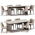 Modern Light Colored Wooden Dining Table Set With Upholstered Chairs 3d model