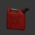 Red Plastic Jerry Can With Gray Spout And Metal Handle On Dark Surface