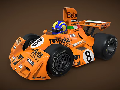 Orange Racing Car With Beta Branding Helmet Tires And Number 8 3d model
