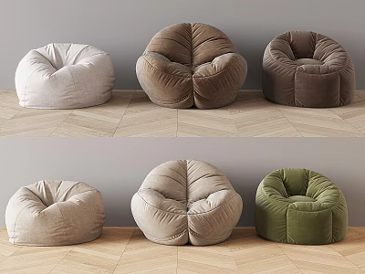 Soft Velvet Bean Bag Chairs In Beige Brown And Green Colors For Home 3d model