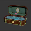 Ornate Red Wooden Jewelry Box With Green Lining And Interior Mirror Design