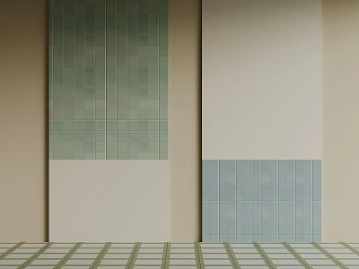 Colorful Floor Tiles With Green Blue And Beige Geometric Patterns In Interior Design 3d model