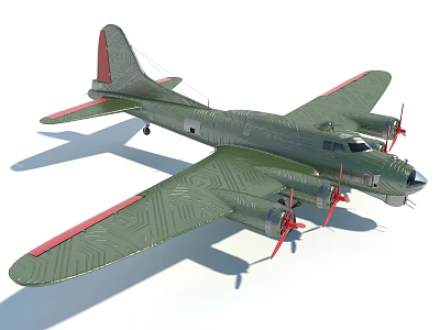 Vintage Twin Propeller Passenger Plane With Green Body And Red Propellers 3d model