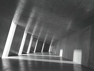Modern Minimalist Concrete Corridor Space With Light Beams And Shadow Patterns 3d model