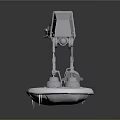 Detailed Metallic Mechanical Walker Model With Icicles On White Base And Mechanical Legs