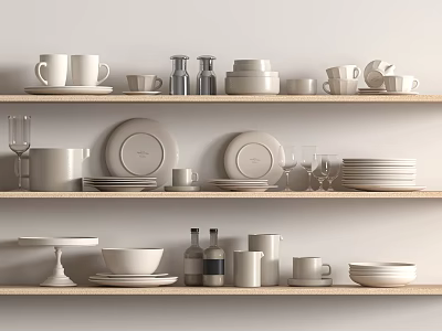 Tableware Ornaments Bowl Plate Tableware Cup Teapot Glass Tableware Kitchen Supplies 3d model