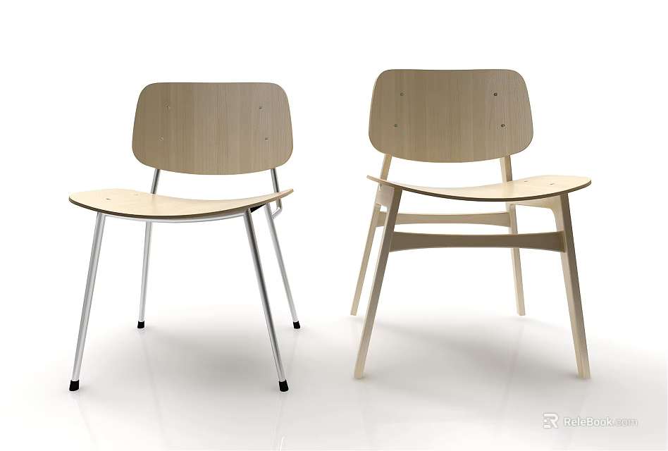 Modern Leisure Chairs with Wooden Backrest and Seat Metal and Wooden Legs Simple Curved Design 3d model 