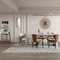 Elegant Modern Restaurant Interior With Dining Table Chairs Decorative Mirror And Pendant Lights 3d model