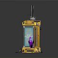 Yellow Framed Mechanical Device With Blue Transparent Panels Metal Brackets And Top Pipe