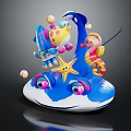 Vibrant Marine Character And Creatures With Seahorse Starfish Spotted Fish Blue Base And Colorful Balls