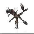 Humanoid Character Merged With Mythical Creature Tentacles Clawed Limbs And Spiked Wings Design