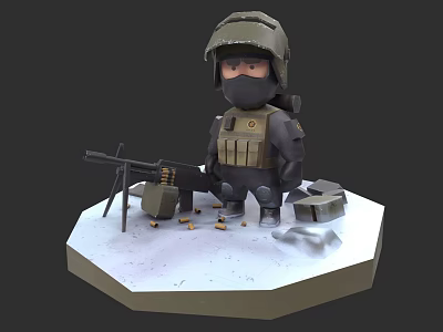 Winter Special Forces Machine Gunner War Weapons and Equipment 3d model