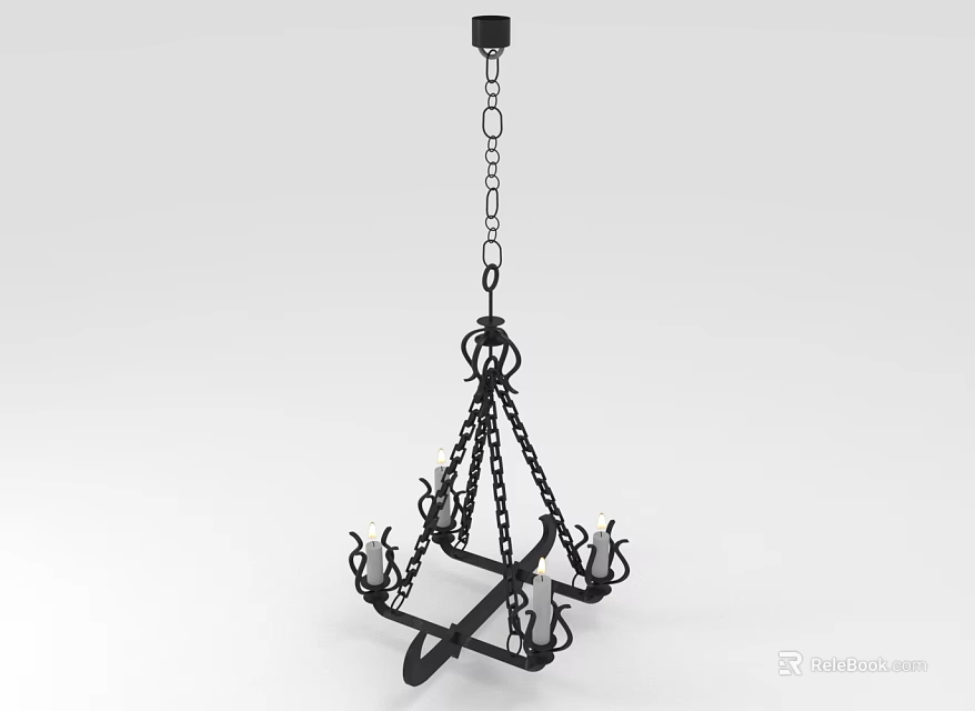 Classic Black Metal Decorative Chandelier With Chain Design And Candle Style Arms 3d model 