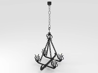 Classic Black Metal Decorative Chandelier With Chain Design And Candle Style Arms 3d model