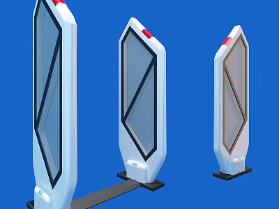 Public Facility Security Gates With Transparent Panels Red Indicator Lights And Black Bases 3d model
