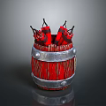 Explosive Weapons Stored in Wooden Barrel with Red Dynamite Sticks 3d model
