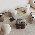 Upholstered Round Stools in Gray Brown for Cozy Living Area with Carpet Plant Magazines