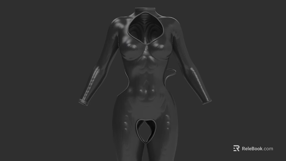 Sleek Black Tight Bodysuit Featuring Smooth Material And Unique Chest Waist Design 3d model 